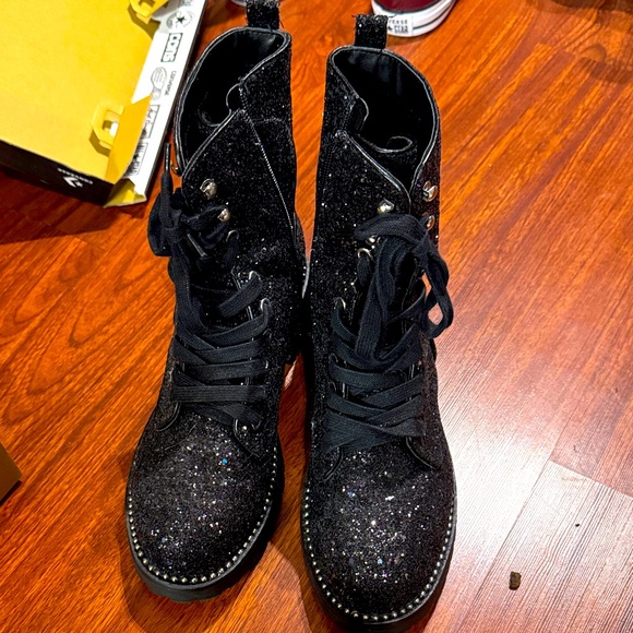 Portland Boot Company black glitter combat boots size 9.5 - Picture 1 of 2